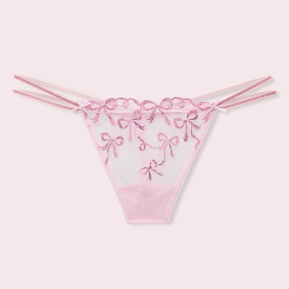 PINK X LoveShackFancy XL pink shimmery bows thong panties
